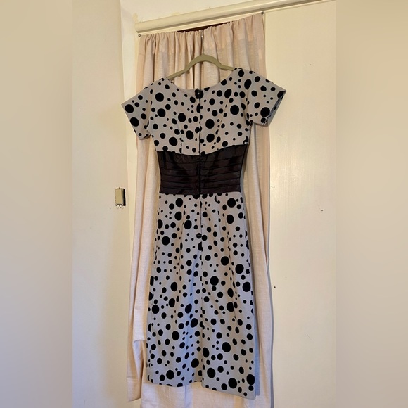 Black Grey Polk A Dot Retro Pinup Pencil Dress Bird Cage Hat Halloween Costume - Picture 10 of 16